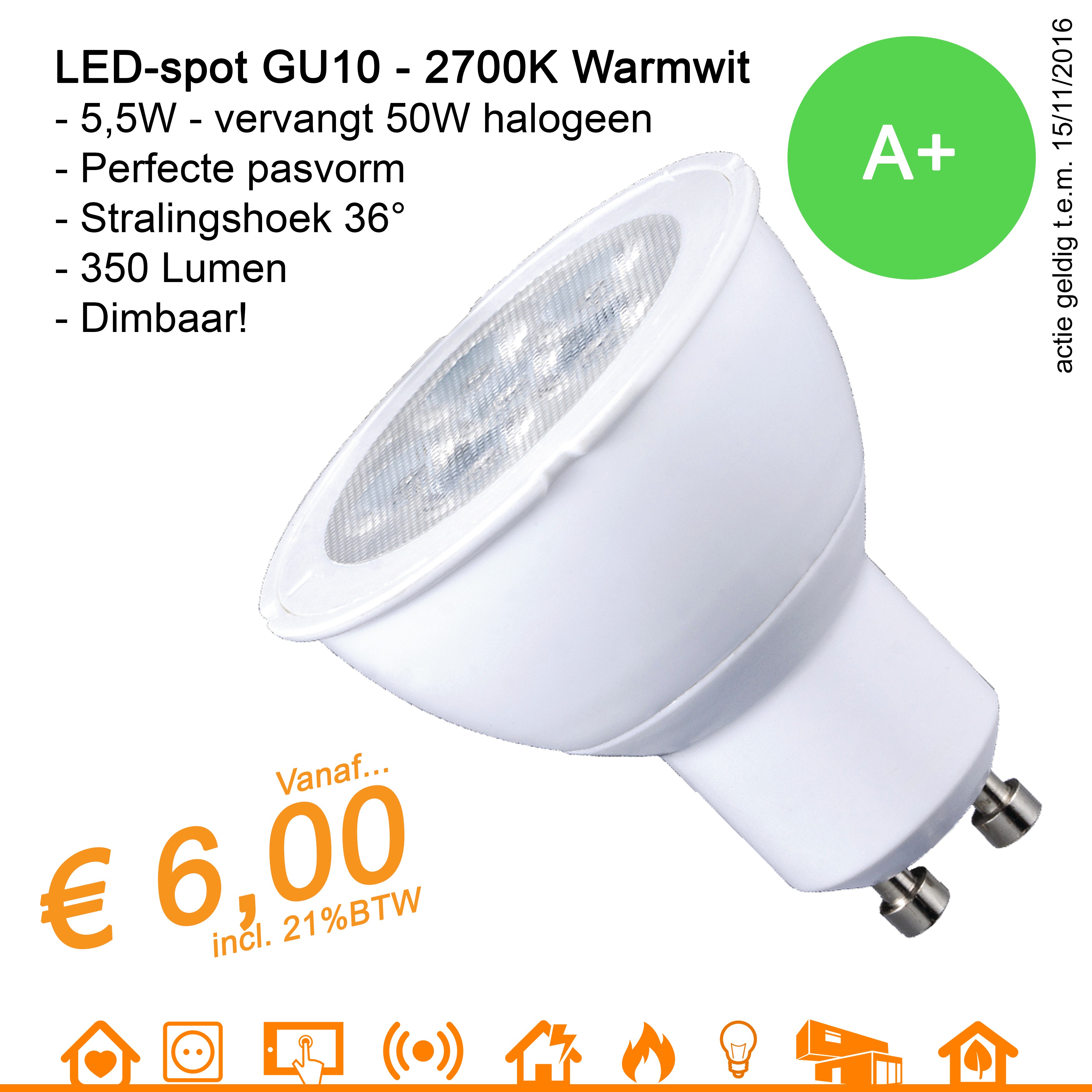 artikel regeren Editie LED SPOT GU10 LAMP MR16 5,5W 350Lm